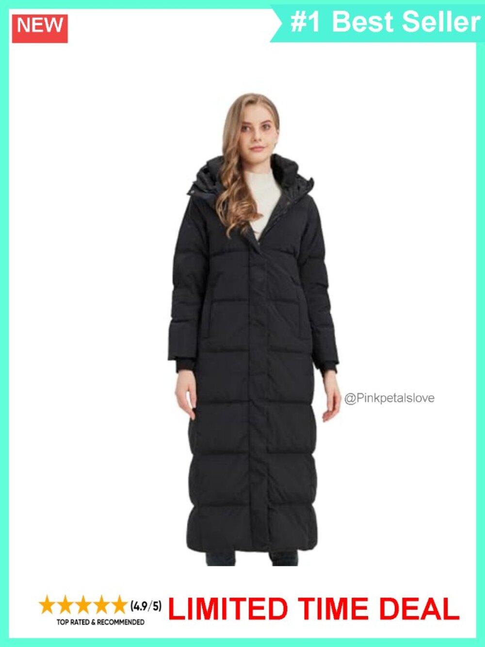 Womens Long Down Puffer Coat Hooded Full Length Winter Jacket